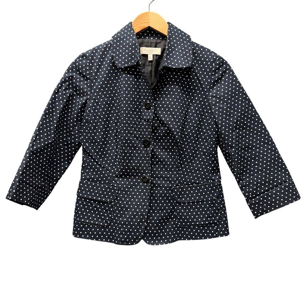 Talbots‎ Blazer Womens Petite 2 2P Blue Polka Dot 3/4 Sleeve Coastal Jacket
